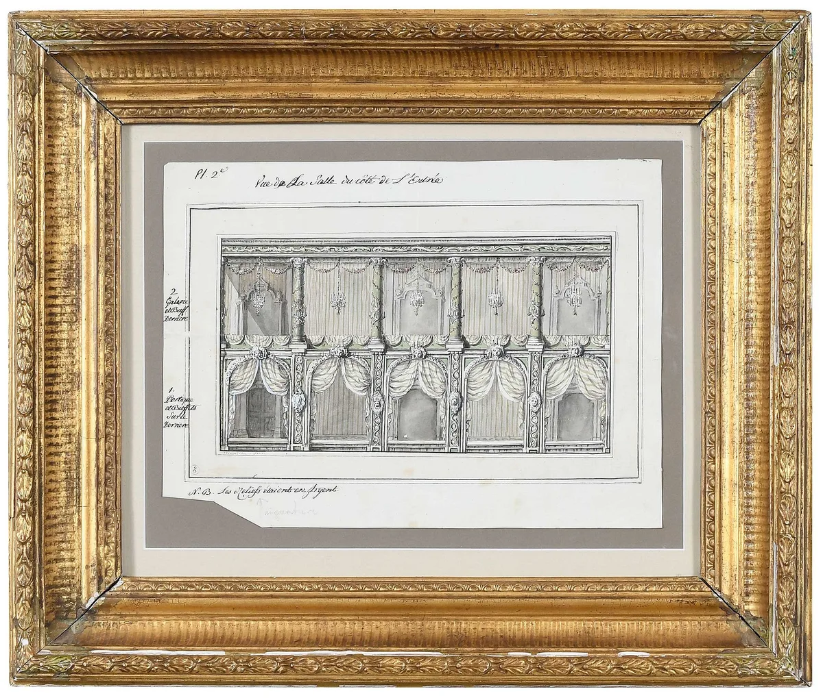 Bartolomeo Brambilla, Design for Theater Box Seats, pen and brown ink