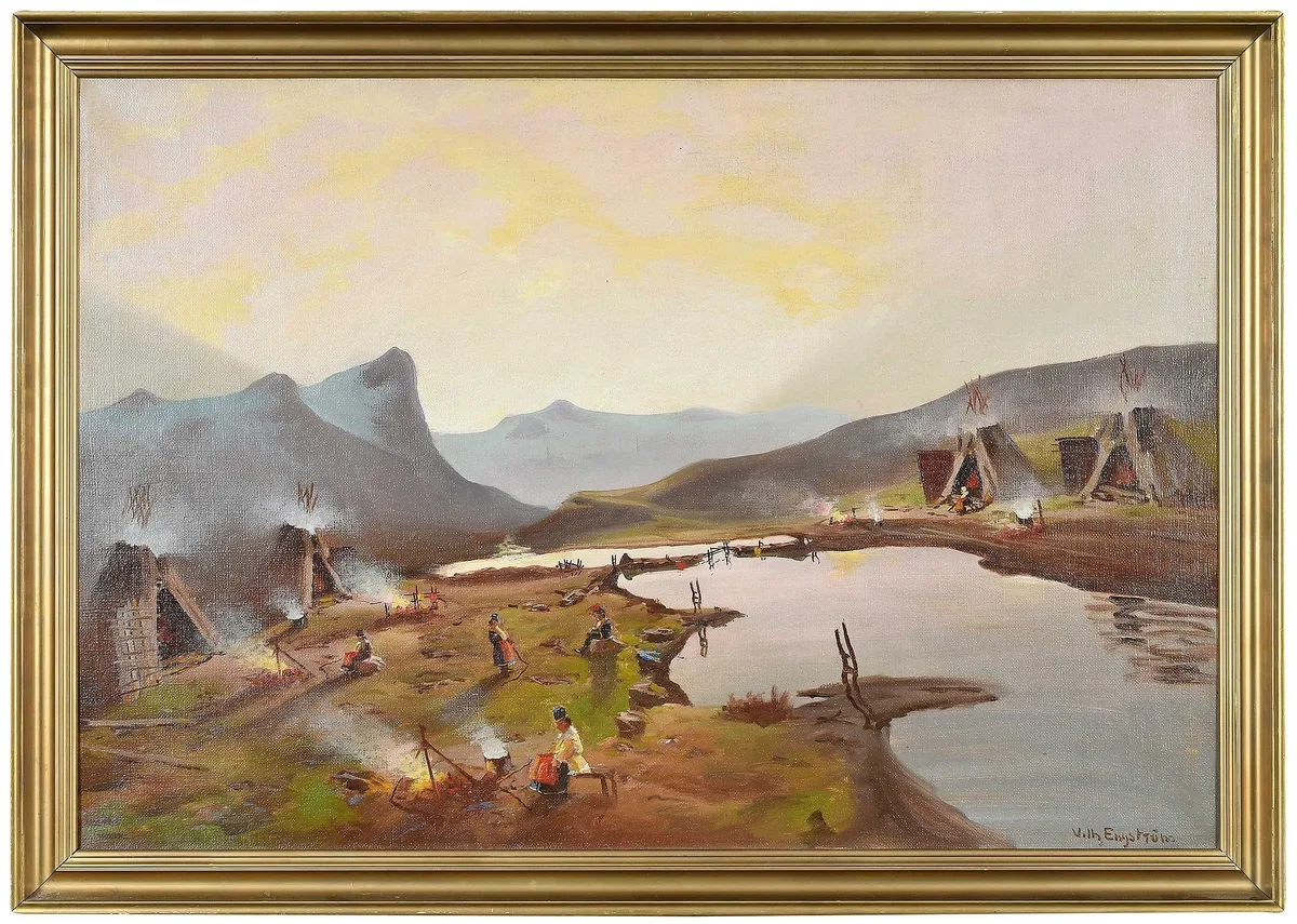 Wilhelm Oscar Engstrom, Northern Lapland Encampment, oil on canvas