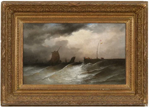 Harbor Scene by Émile Louis Vernier, circa 1880, oil on canvas, sold Jan 2024