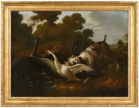 Jean-Baptiste Oudry, Spaniel Attacking a Goose, oil on canvas