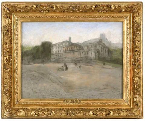 Siebe Johannes ten Cate, View of a Parisian Esplanade, building with rampe deuce entry center, pastel on paper board
