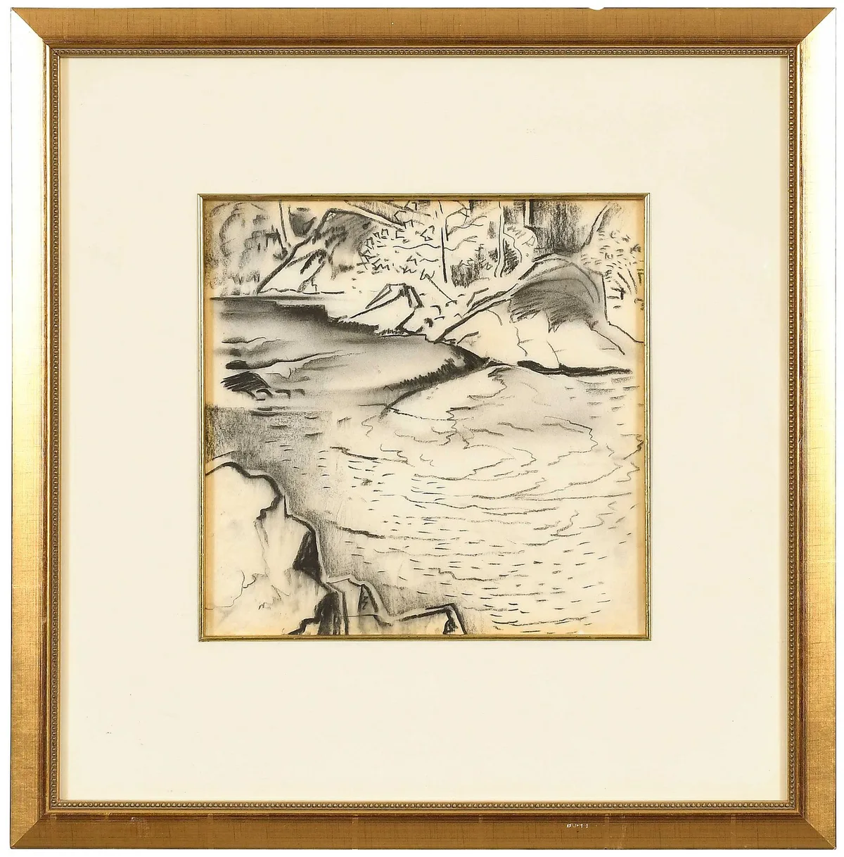 Mountain Stream by Will Henry Stevens, charcoal on rice paper, sold Jan 2024