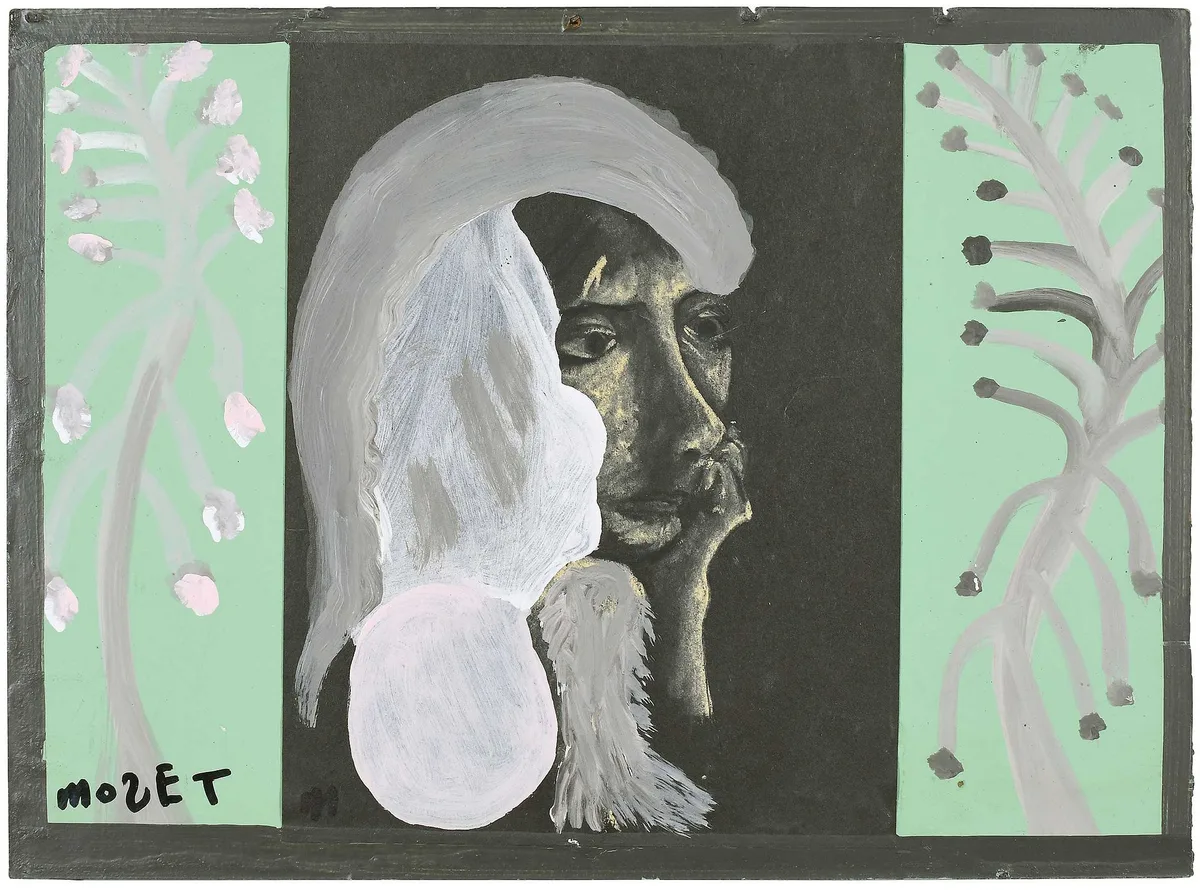 Mose Tolliver, Worry Woman, multimedia and collage on board