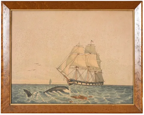Lucius A. Briggs, Whaling Ship Pocahontas, watercolor on card