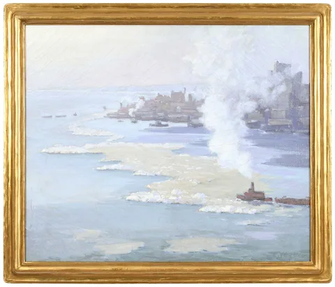 Charles Vezin, New York Harbor, oil on canvas