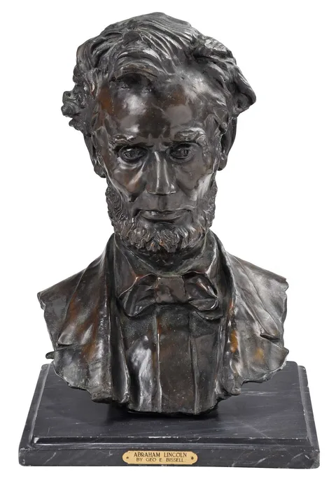 George Edwin Bissell, Bust of Abraham Lincoln, patinated bronze on green marble base with plaque