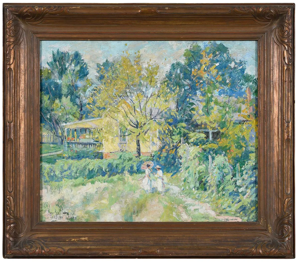 The Gossips by Pauline Palmer, oil on canvas, sold Nov 2023