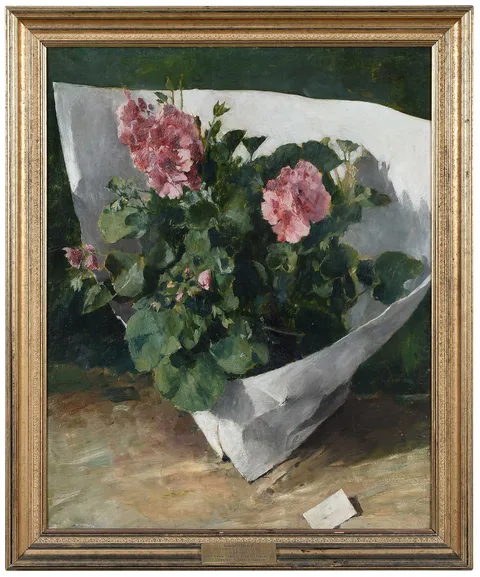 Emil Carlsen, Still Life with Geraniums, oil on canvas