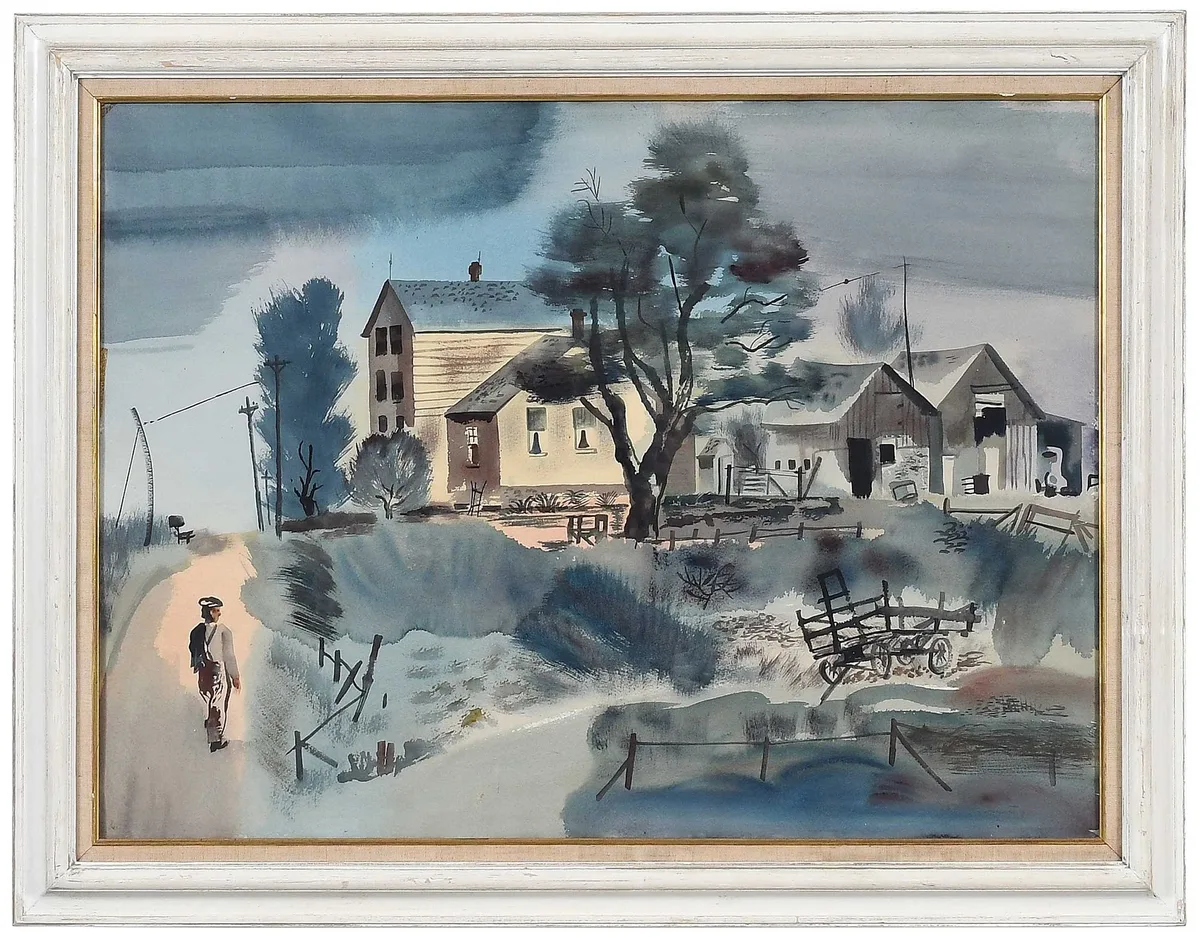 Rainey Bennett, Farmstead Scene, watercolor on paper