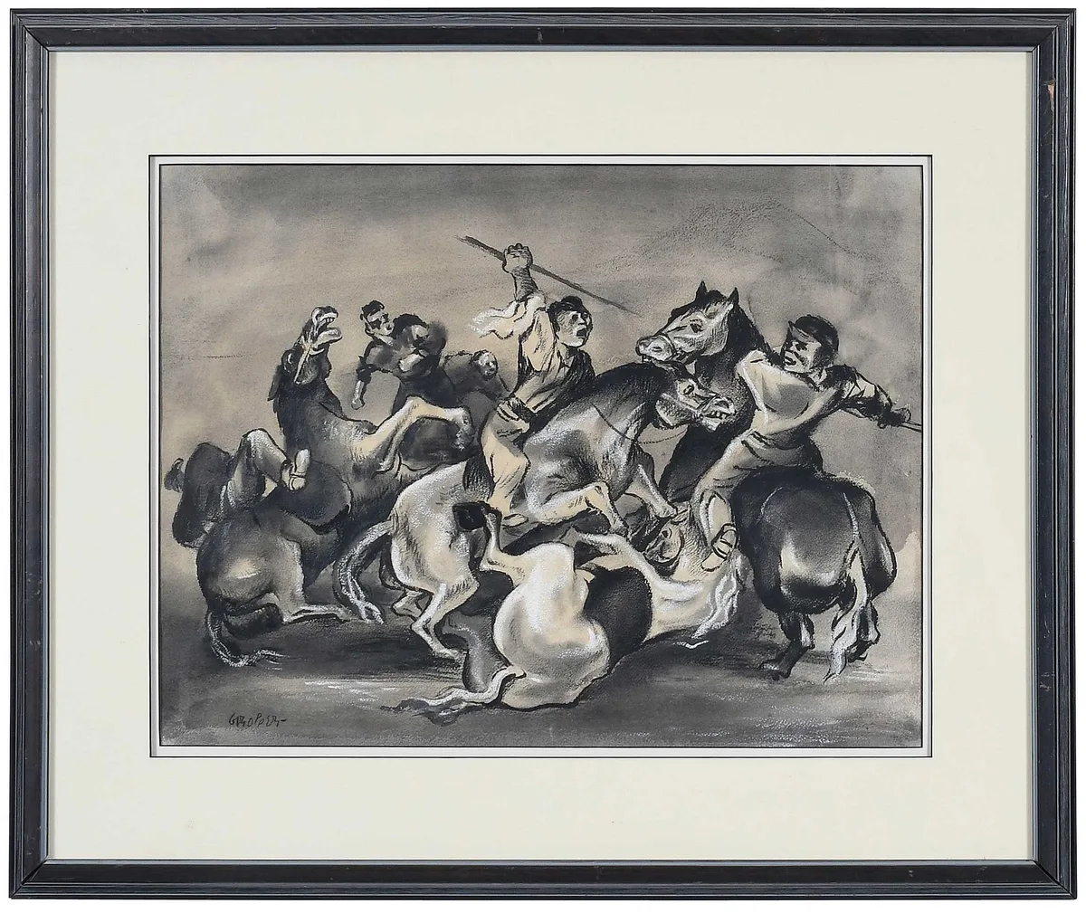 William Gropper, War, mixed media en grisaille on buff paper