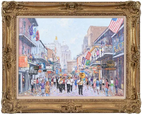 Niek Van der Plas, Carnival on Bourbon Street, New Orleans, oil on panel