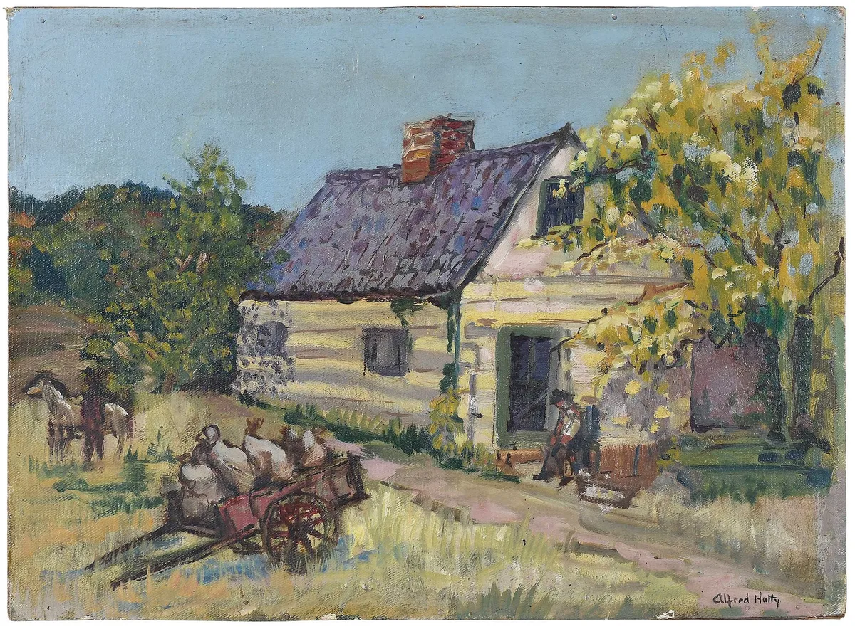 Roadside Cabin by Alfred Heber Hutty, oil on board, sold Nov 2023