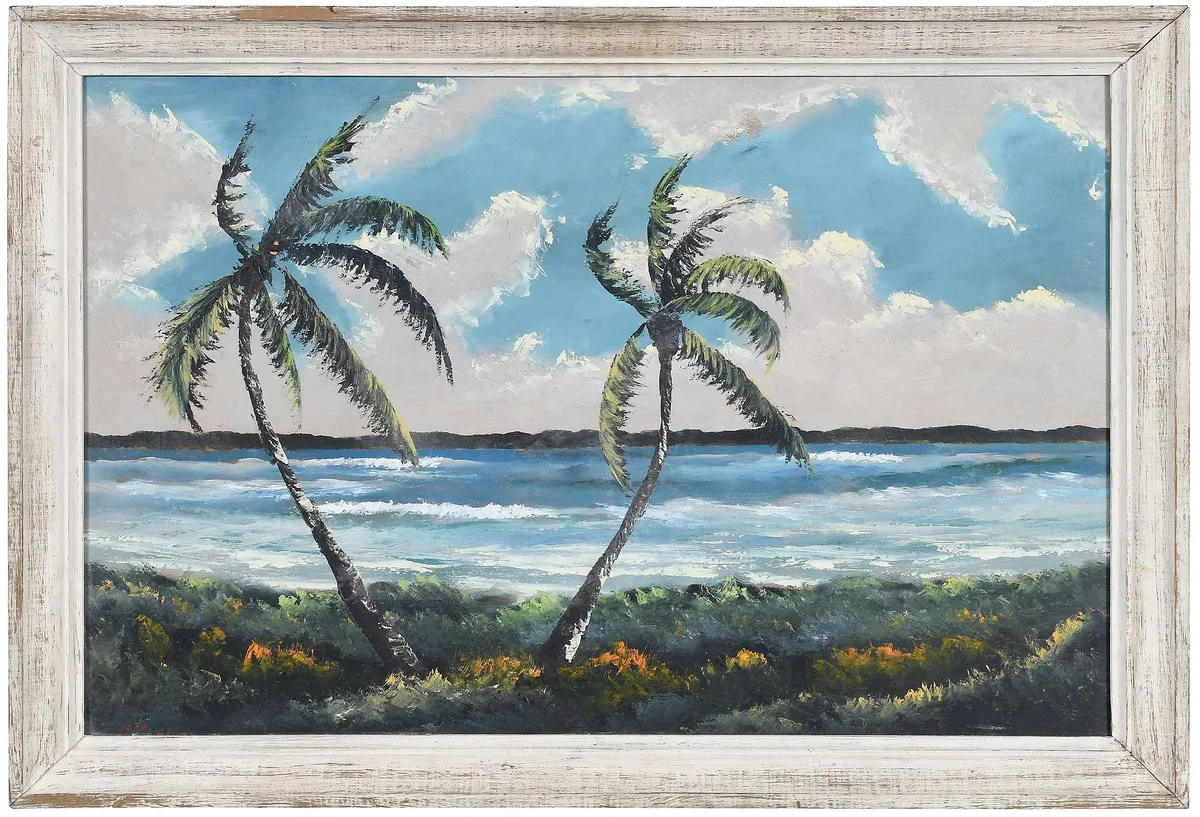 Florida Palms by Hezekiah Baker, oil on board, sold Nov 2023
