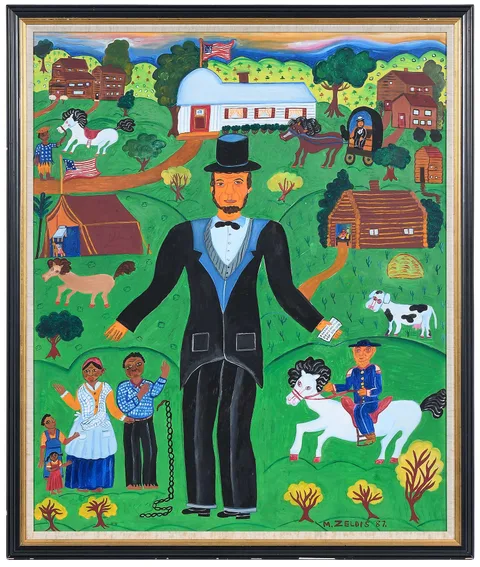 Malcah Zeldis, Abe Lincoln, oil on Masonite