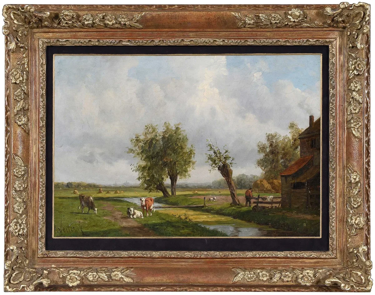 William Vester, Farm Scene with Cattle, oil on canvas