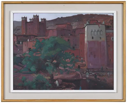 Jacques Majorelle, Crepuscule, Anemiter, vallee de l'Ounila, Grand Atlas, signature incised in wet paint lower left "J. Majorelle, oil on hardboard