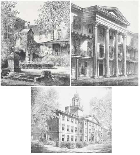 Louis Orr, Three prints: Waite Hall, Wake Forest College, Wake Forest, North Carolina, etching