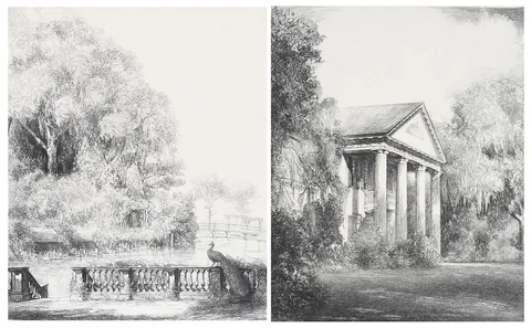 Louis Orr, Two prints: The Mirrors, Orton Plantation, North Carolina, etching
