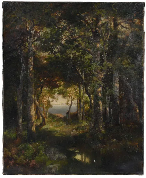 Thomas Moran, A Glimpse of Georgica Pond, Long Island, oil on canvas