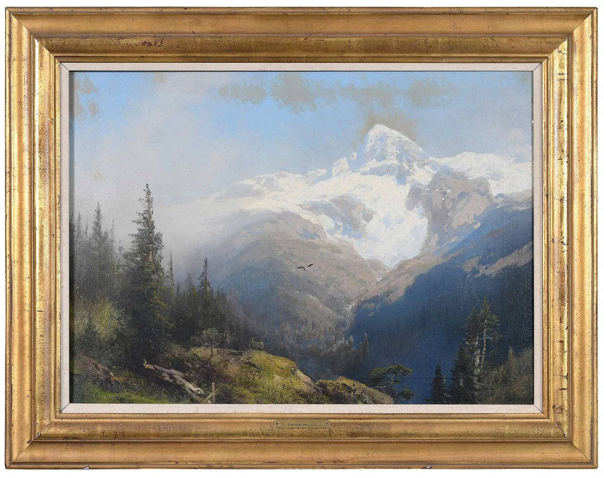 Norway by Hermann Herzog, oil on canvas, sold Sep 2023