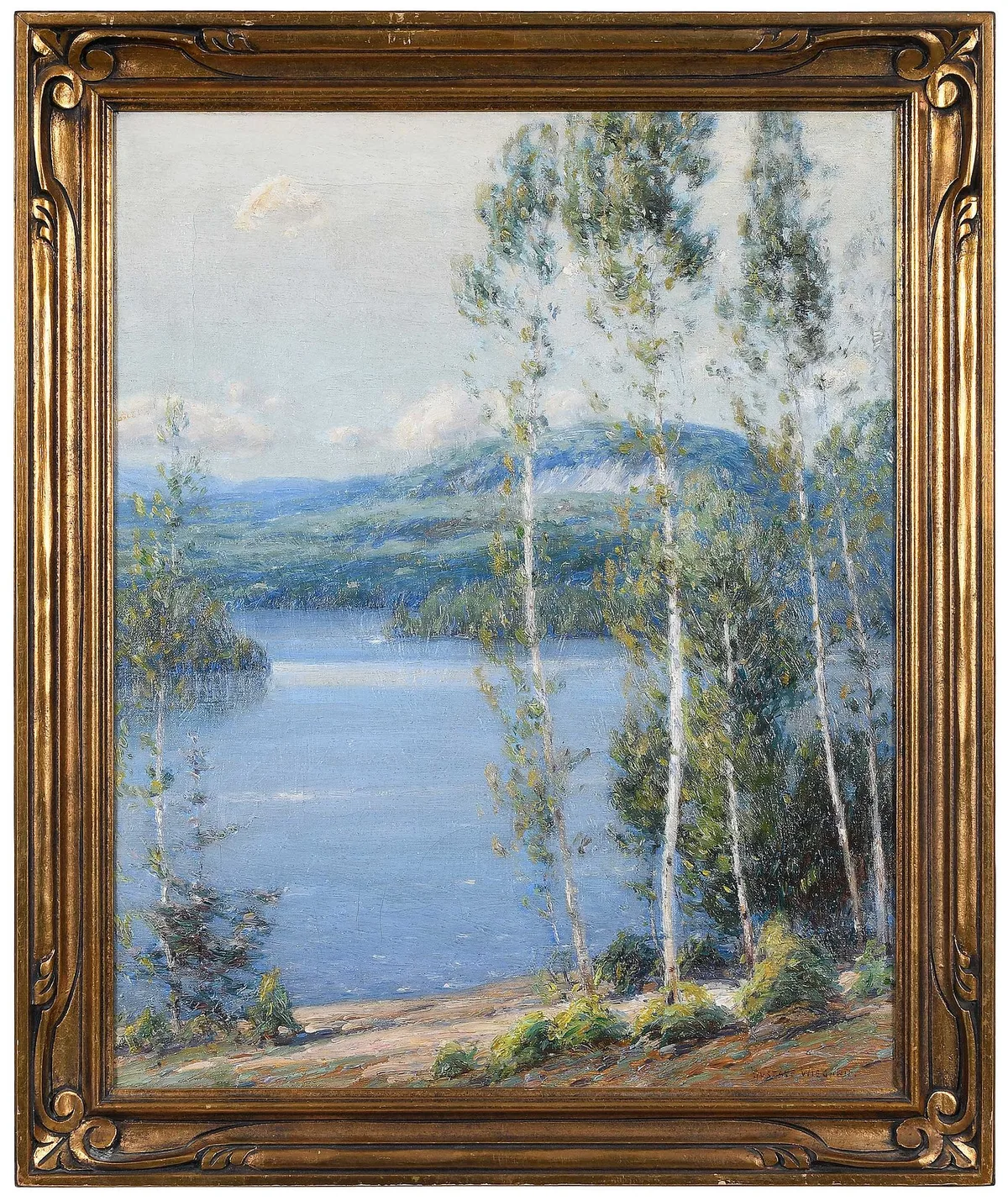 The Birches, Schroon Lake, Adirondacks by Gustave Adolph Weigand, oil on canvas, sold Sep 2023