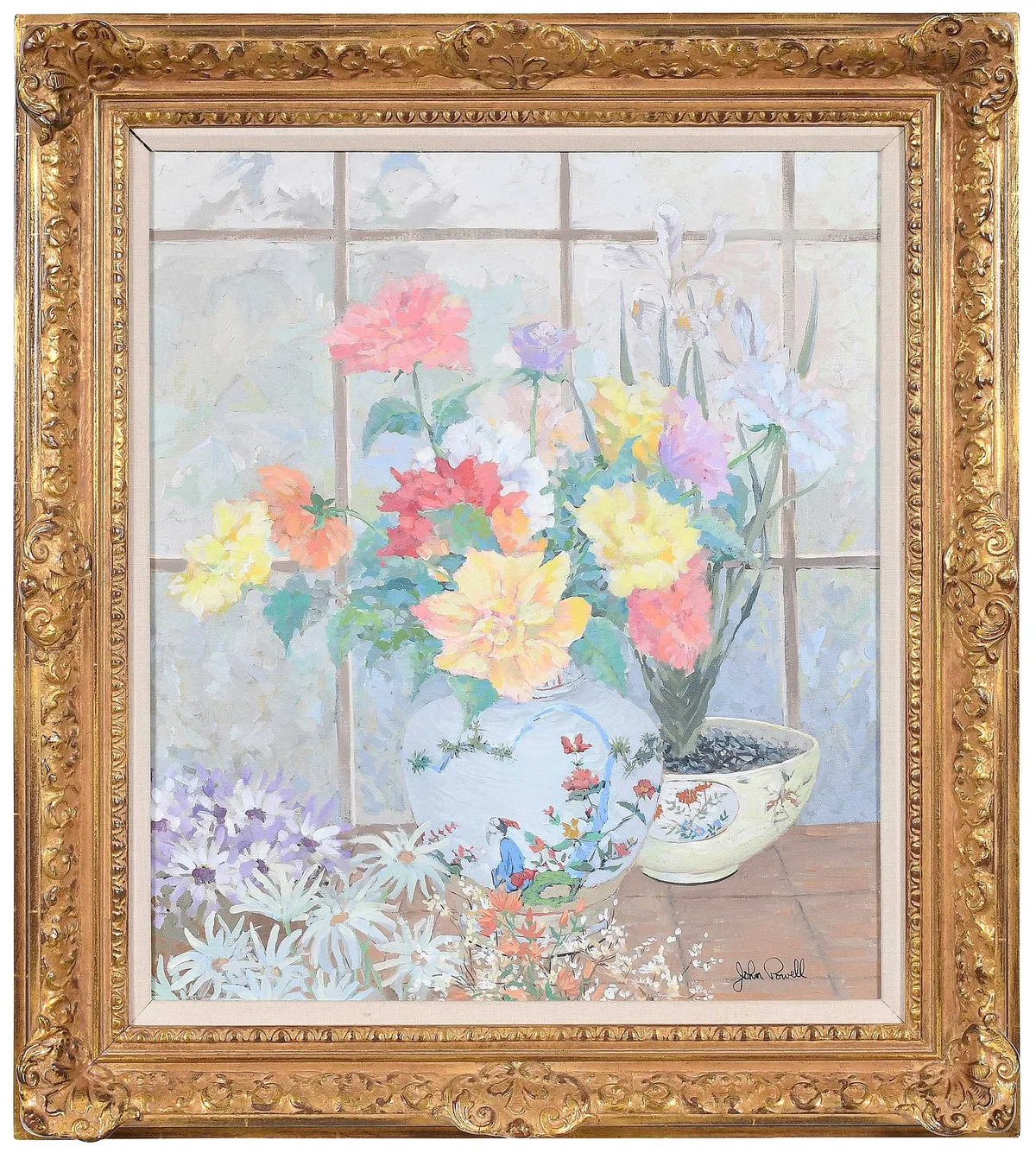 Floral Still Life by John Powell, oil on canvas, sold Sep 2023