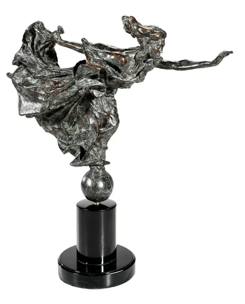 Raymond Kaskey, Iphigenia, patinated bronze rotating on a black marble pedestal base