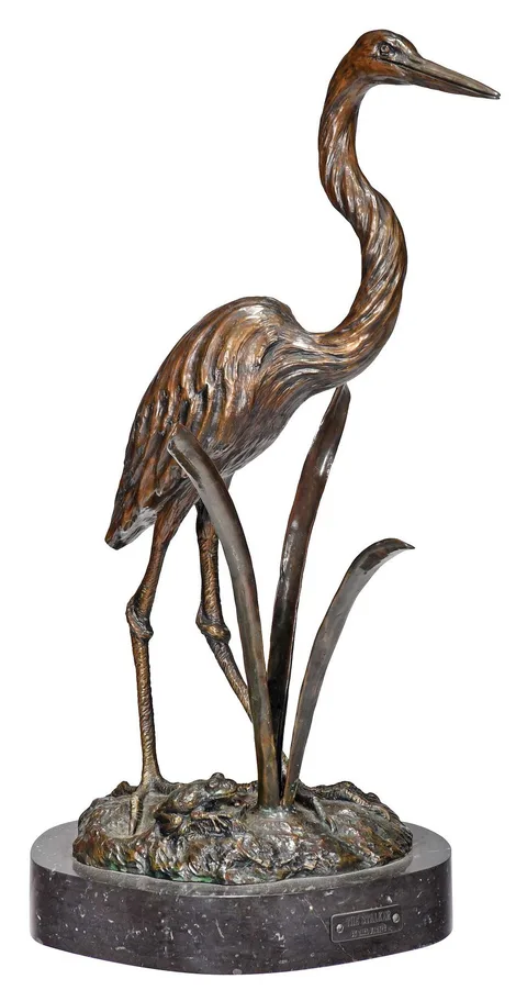 Carl Wagner, Heron Bronze, 1989, bronze on gray marble base