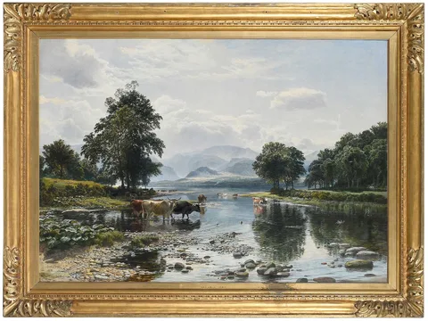 Samuel Bough, Cows Watering in a Highland Tributary, oil on canvas