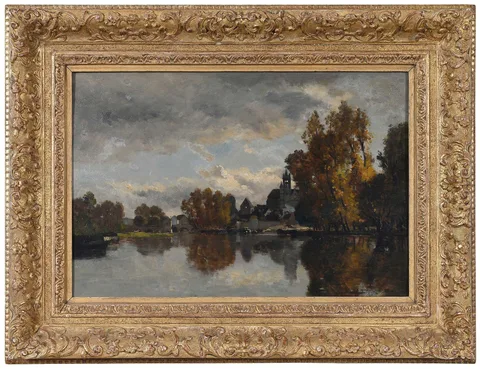 Karl Daubigny, Moret-sur-Loing pre de Fontainebleau, 1869, oil on panel