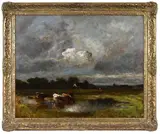 Jules Dupré, Evening Landscape with Cows Watering in a Stream