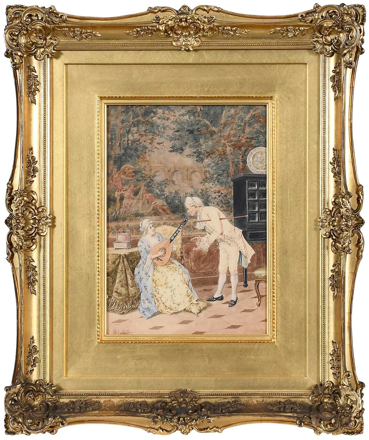 Aurelio Roberti, The Music Lesson, watercolor on paper