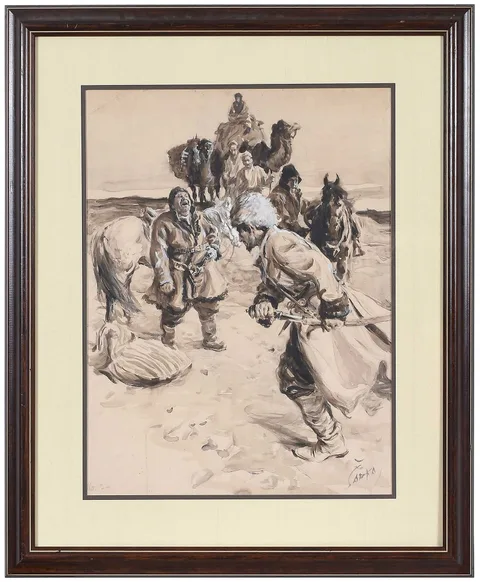 Charles Nicolas Sarka, Moroccan Scene, watercolor and gouache on board