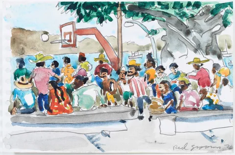 Basketball Spectators by Red Grooms, 1976, watercolor over pencil, sold Jul 2023
