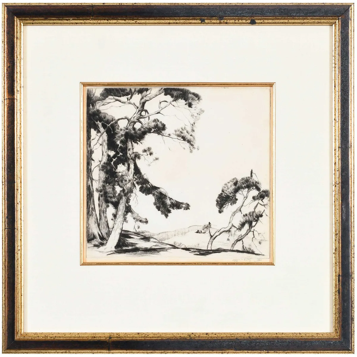 Hills and Trees by Alfred Heber Hutty, 1932, dry point on paper, sold Jul 2023