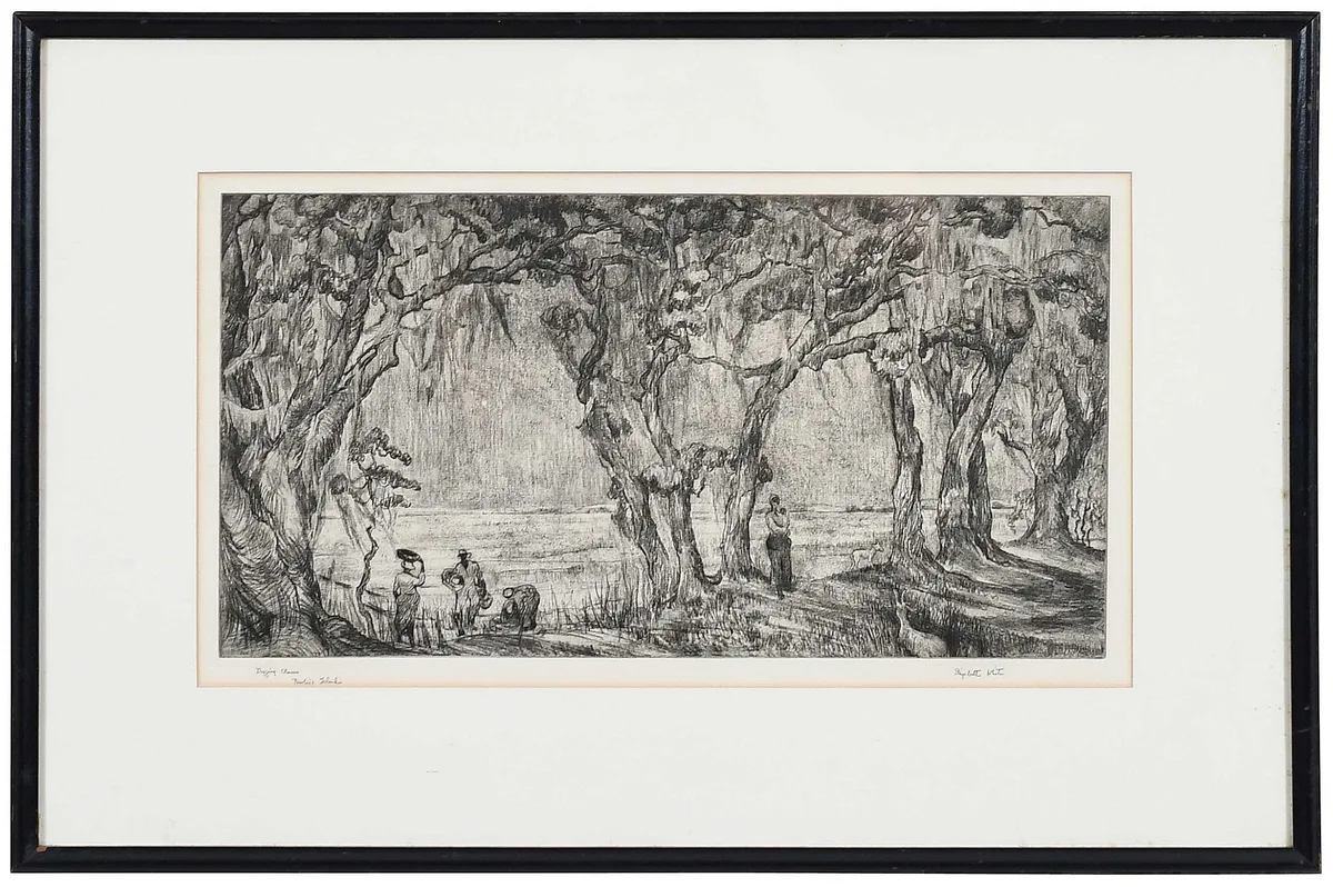 Elizabeth White, Digging Clams, Pawleys Island, etching