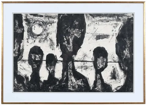 William Melton Halsey, The Watchers, 1963, ink wash on Japanese rice paper
