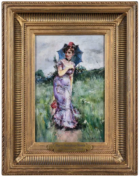 Harry Humphrey Moore, Lady with a Parasol, oil on canvas
