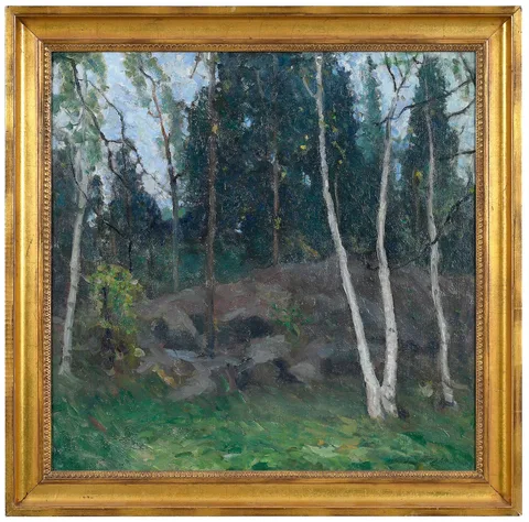 Wooded Landscape by Helen Alton Sawyer, oil on canvas, sold Jul 2023