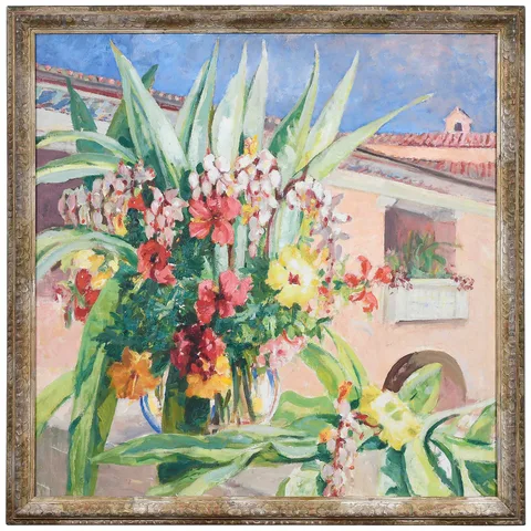 Tropical Scene by Johanna Hailman, oil on canvas, sold Jul 2023