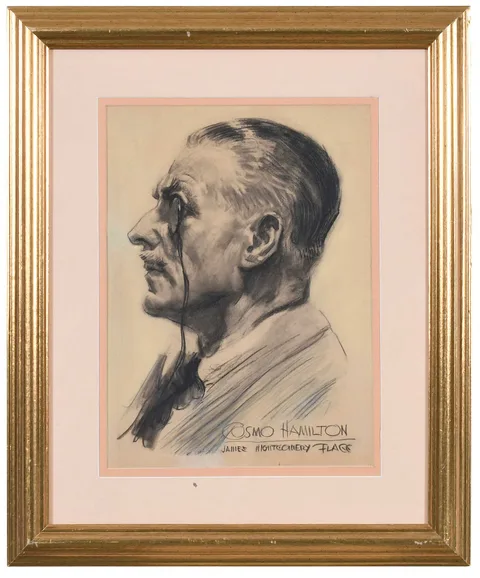 James Montgomery Flagg, Portrait of Cosmo Hamilton, charcoal  on buff paper