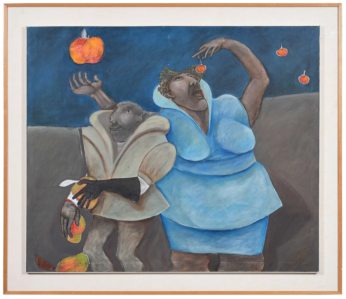 Two Figures with Fruit by Gilberto Ruíz Valdéz, oil on canvas, sold Jul 2023