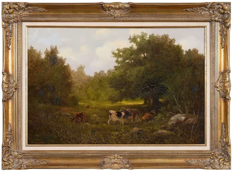 William Ongley, Cows in a Rocky Clearing, oil on canvas