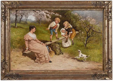 Hugh Newell, Playing on a Teeter Totter, oil on canvas
