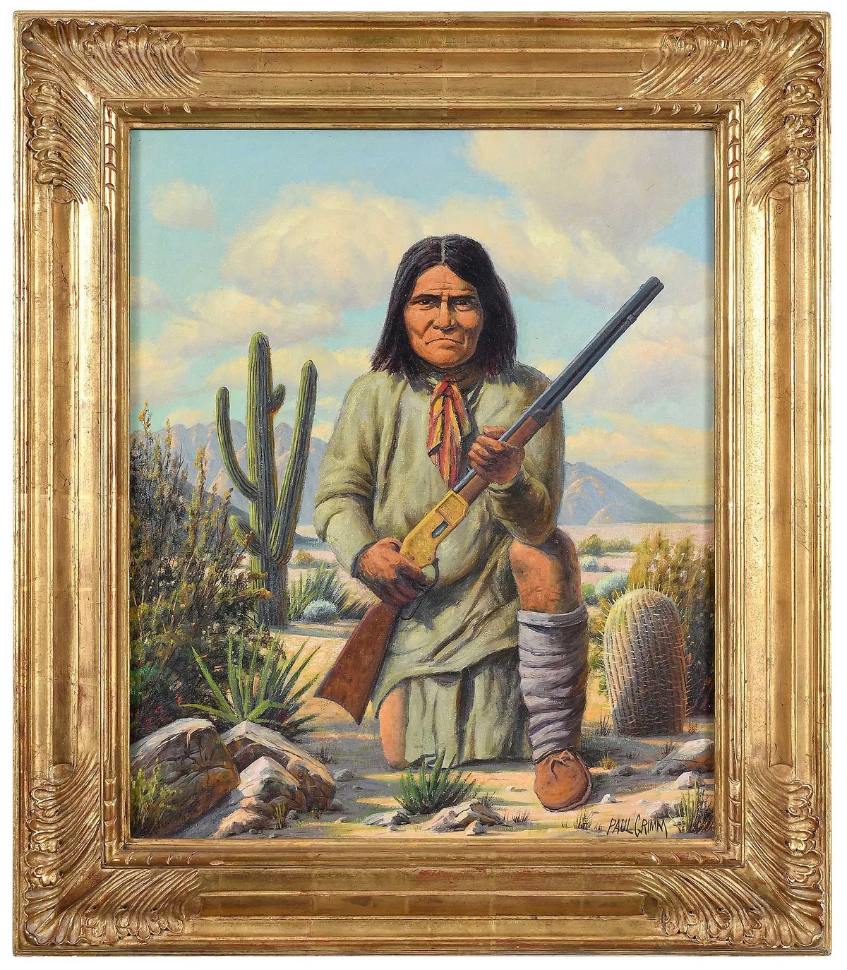 Geronimo by Paul Grimm, 1961, oil on canvas, sold Jul 2023