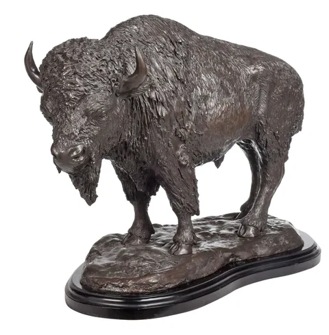 American Buffalo by James Gruzalski, patinated bronze on black marble base, sold Jul 2023