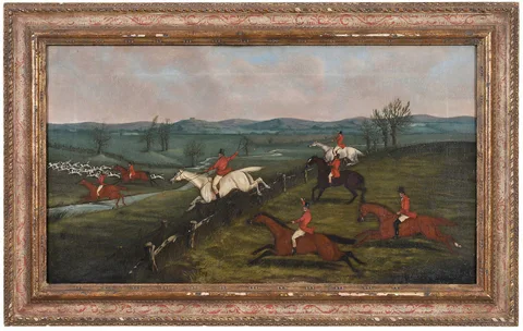 Fox Hunting Scene, Clearing a Fence by Francis Calcraft Turner, oil on canvas, sold Jul 2023