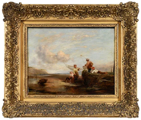 William Collins, Cromer Sands, fisherfolk and children on a beach, oil on panel