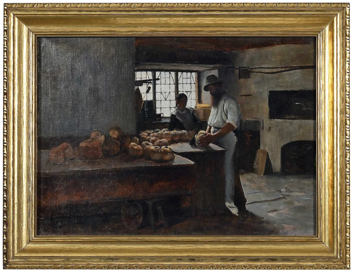 The Bread Maker by Robert Weir Allan, oil on canvas, sold Jul 2023