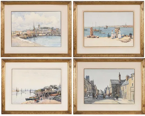 Robert Weir Allan, Four Town Views, watercolors on paper